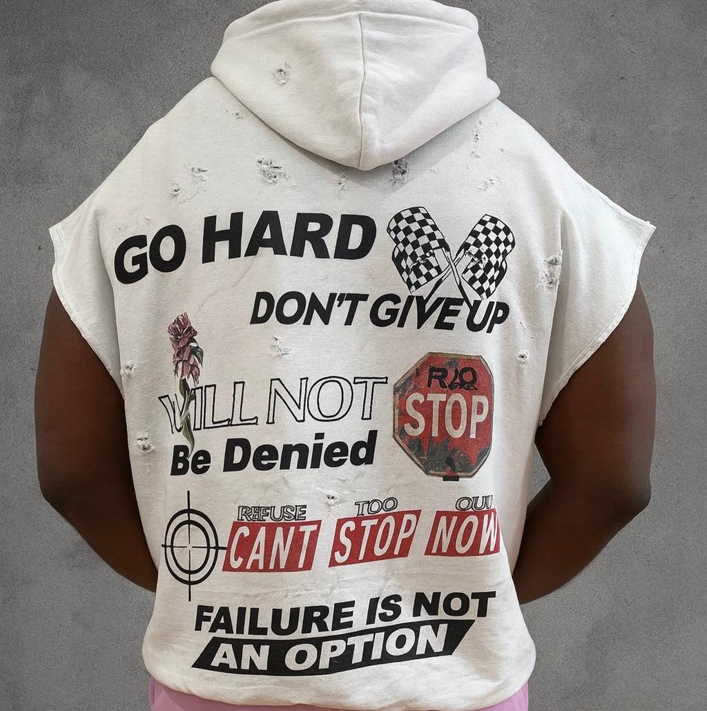 Custom motivational Full Distressed Workout Hoodie